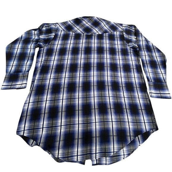 Plains Western Wear Shirt Mens XL Blue Black Pearl Snap Plaid Cowboy Western Y2K - Picture 2 of 10